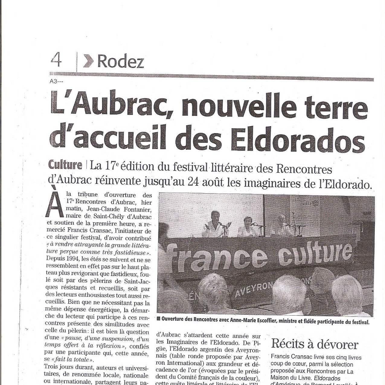 Aide à la venue de Chiwaki Shinoda au festival littéraire « Les Rencontres d'Aubrac »